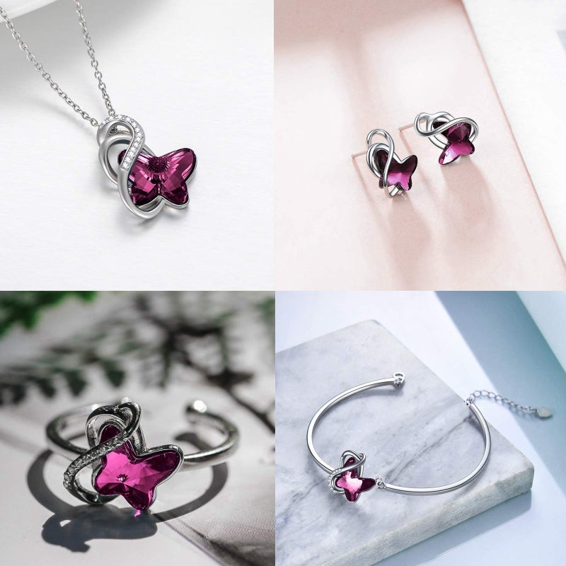 AOBOCO Sterling Silver Infinity Butterfly Earrings Embellished with Crystals from Austria, Hypoallergenic Stud Earrings, Anniversary Birthday Butterfly Jewelry Gifts for Women (Purple) - Image 2